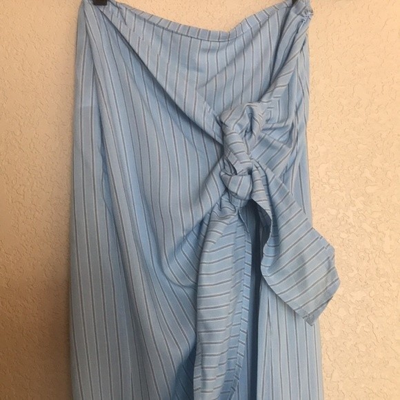 Forever21 Blue PinStriped Midi Wrap Skirt - Picture 2 of 7